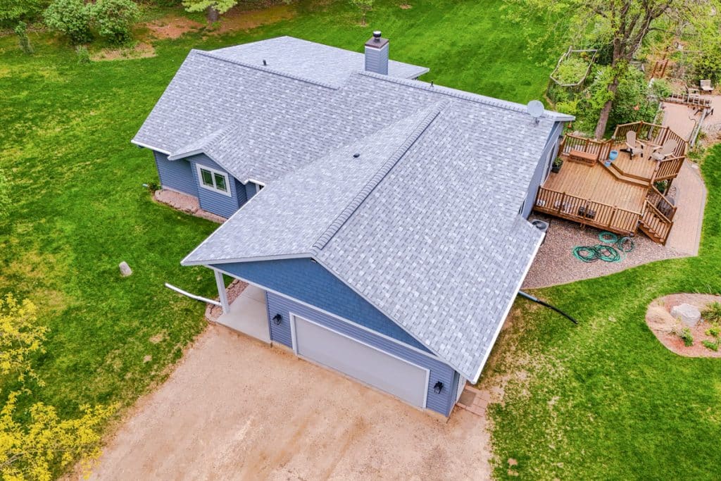 Image of professionally installed roof taken by drone