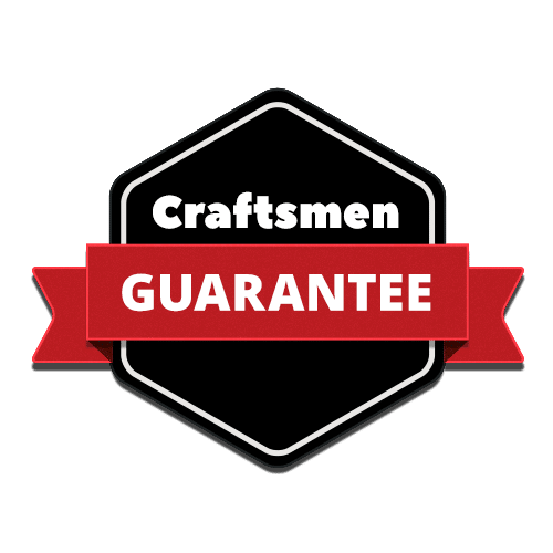 A black hexagonal badge with the word Craftsmen in white text and a red ribbon across it displaying the word GUARANTEE in bold white letters.